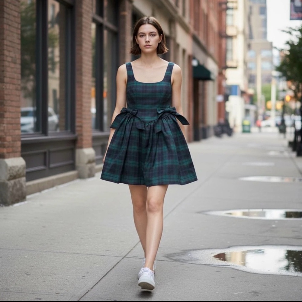 Avec Les Filles Plaid Green Mini Dress